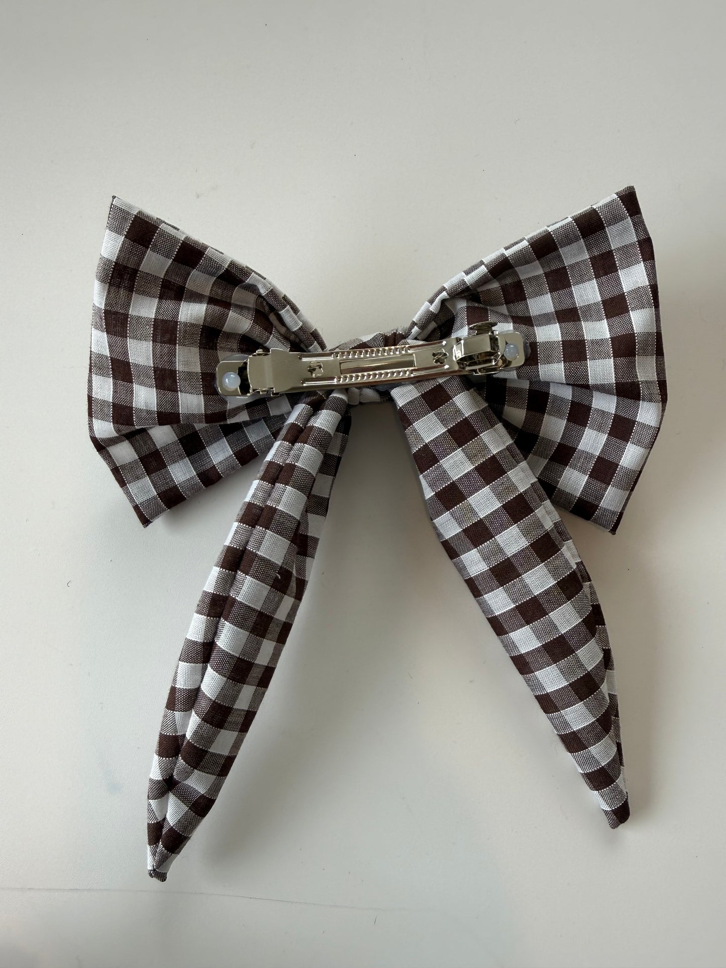 Chocolate Brown Gingham Hair Bow Clip – Handmade & One of a Kind