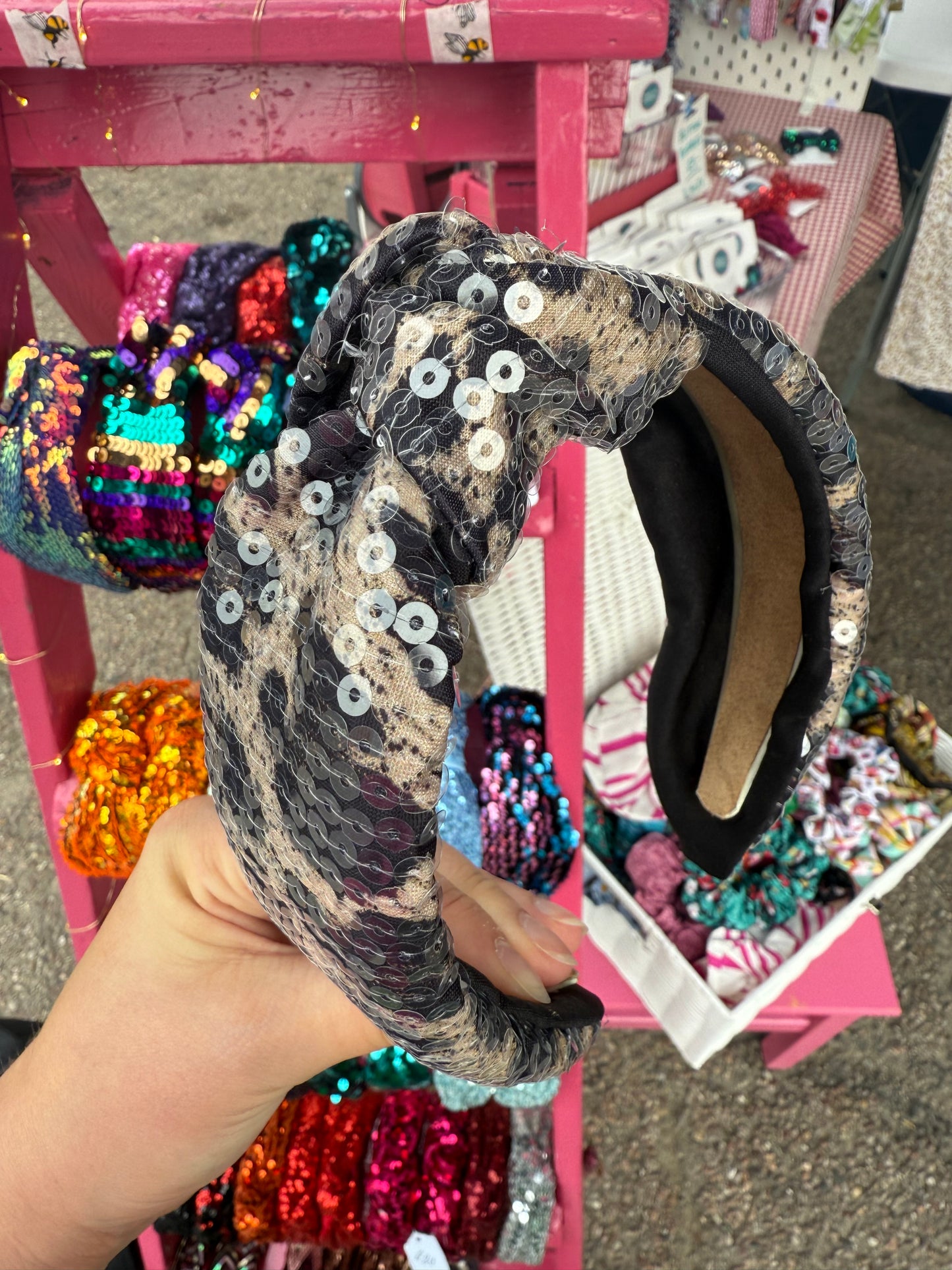 Leopard Print Sequin Knot Headband