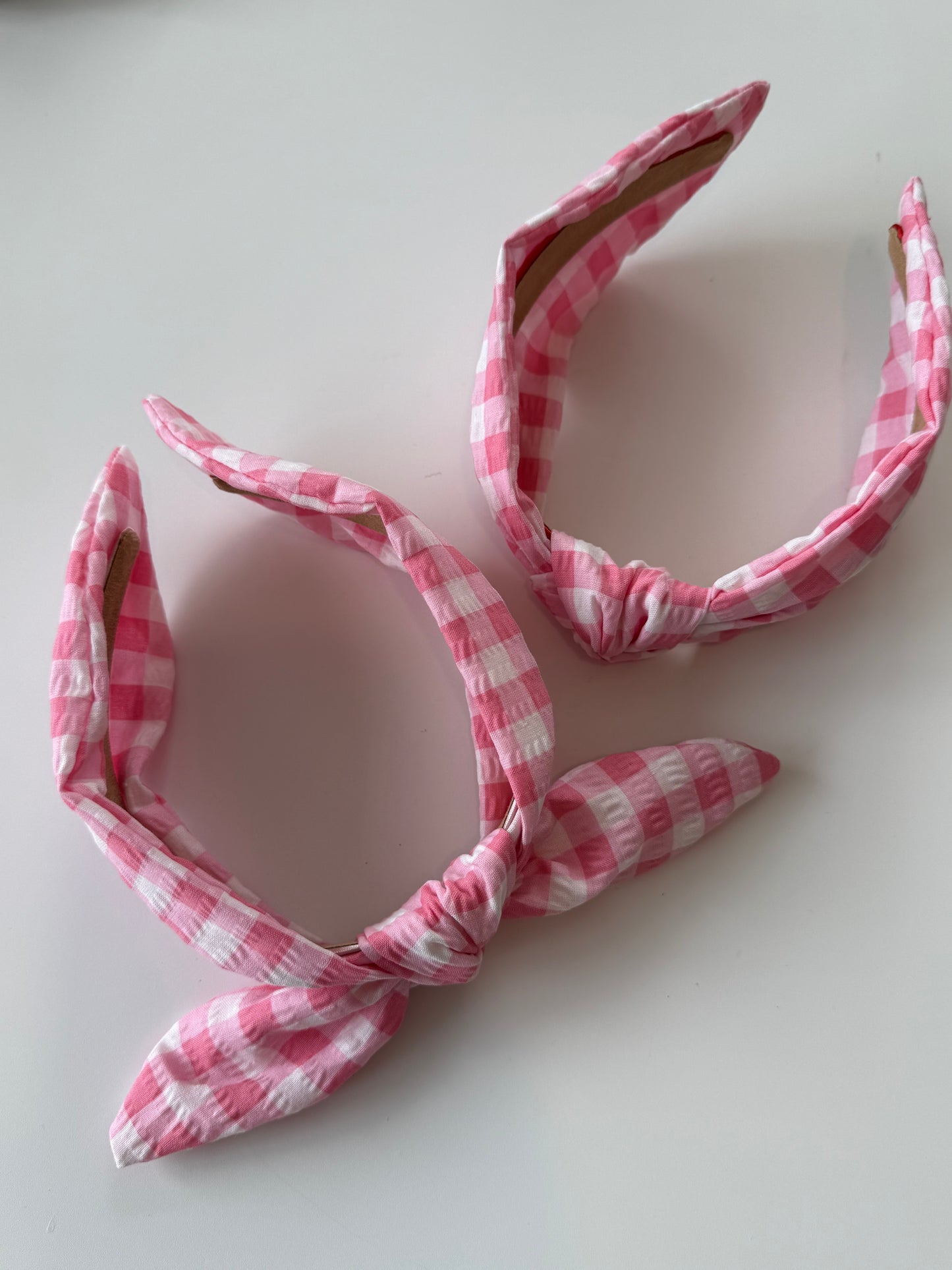 Boho Knotted Headband – Textured Pink Gingham