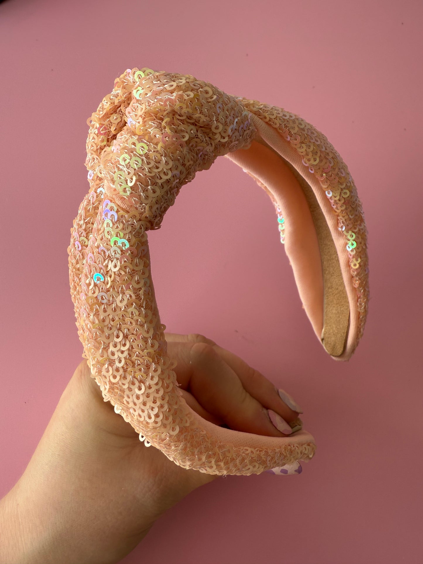 Peach Sequin Knot Headband