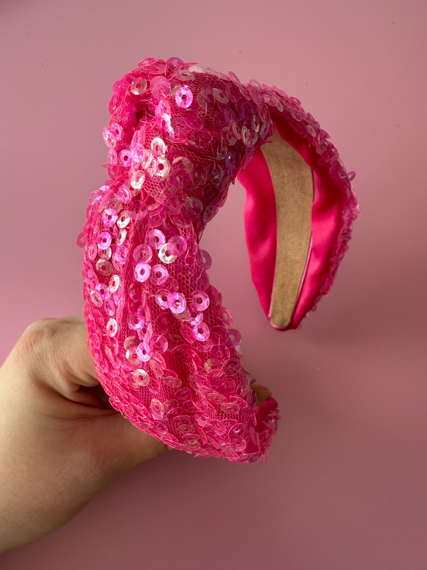 Bright Pink Sequin Knot Headband