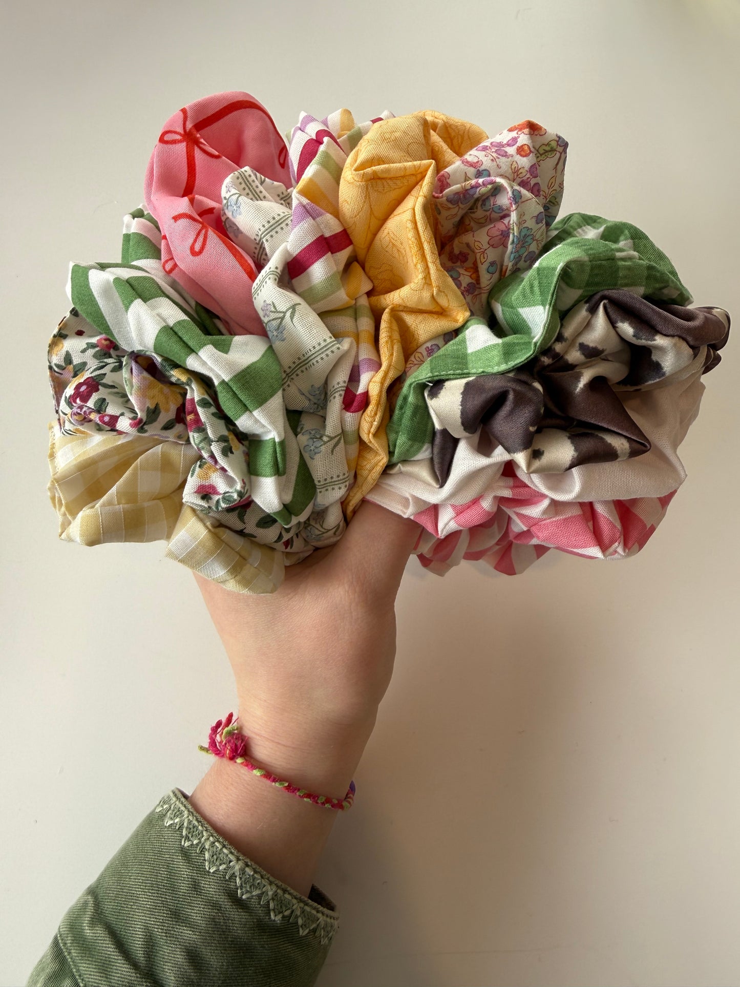 Boho Pink Candy Stripe Hair Scrunchie – Handmade