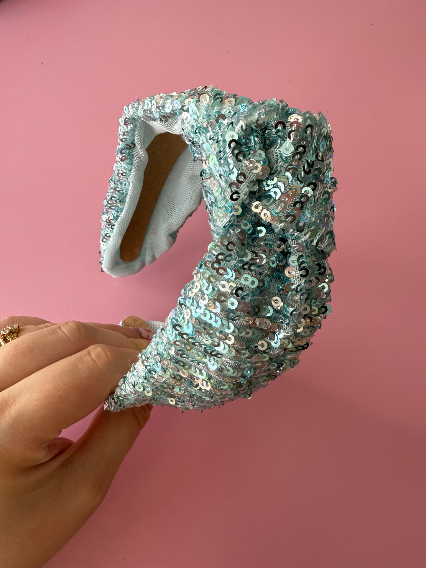Ice Blue Sequin Knot Headband