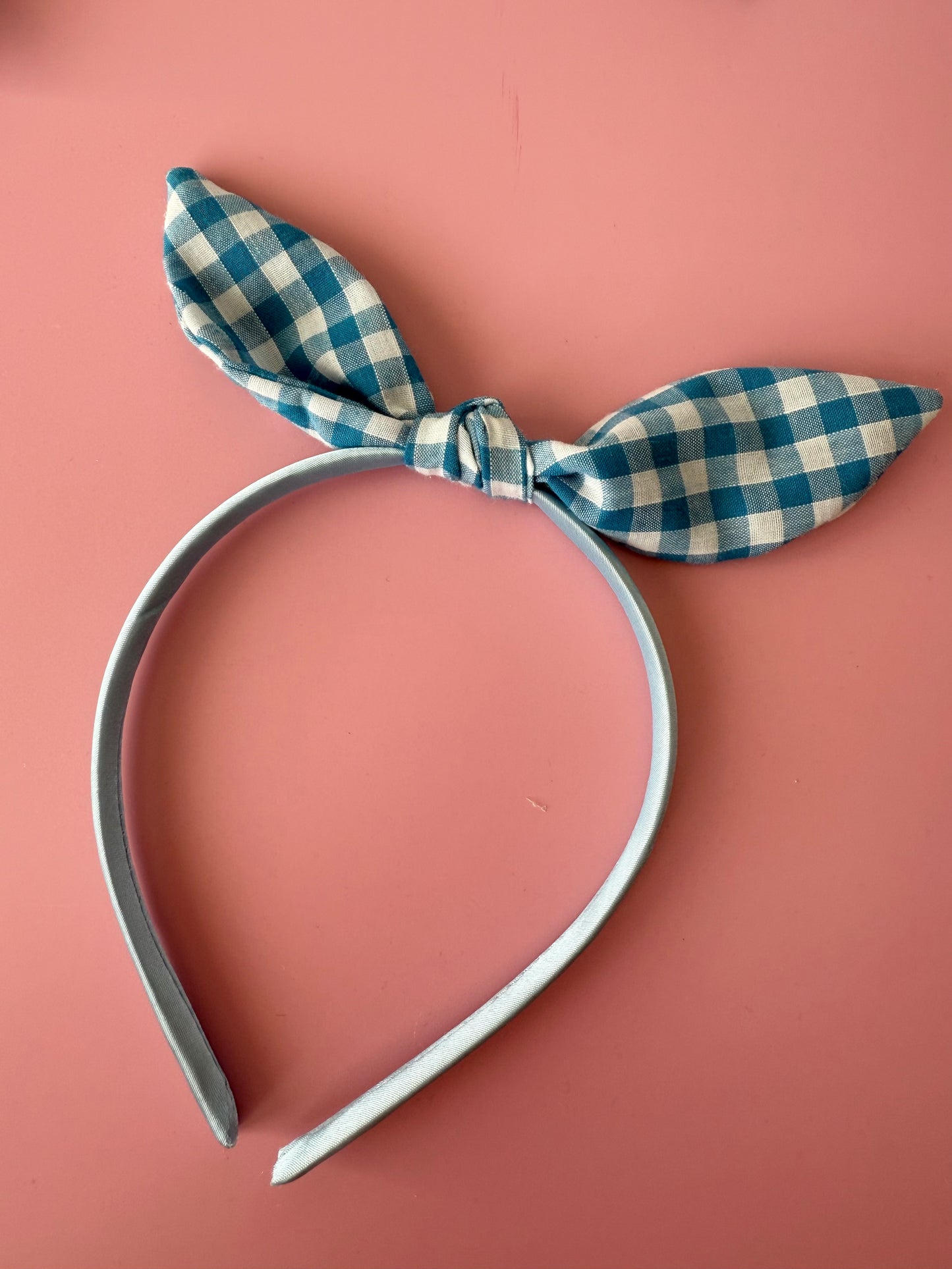Blue Gingham Bow Skinny Headband