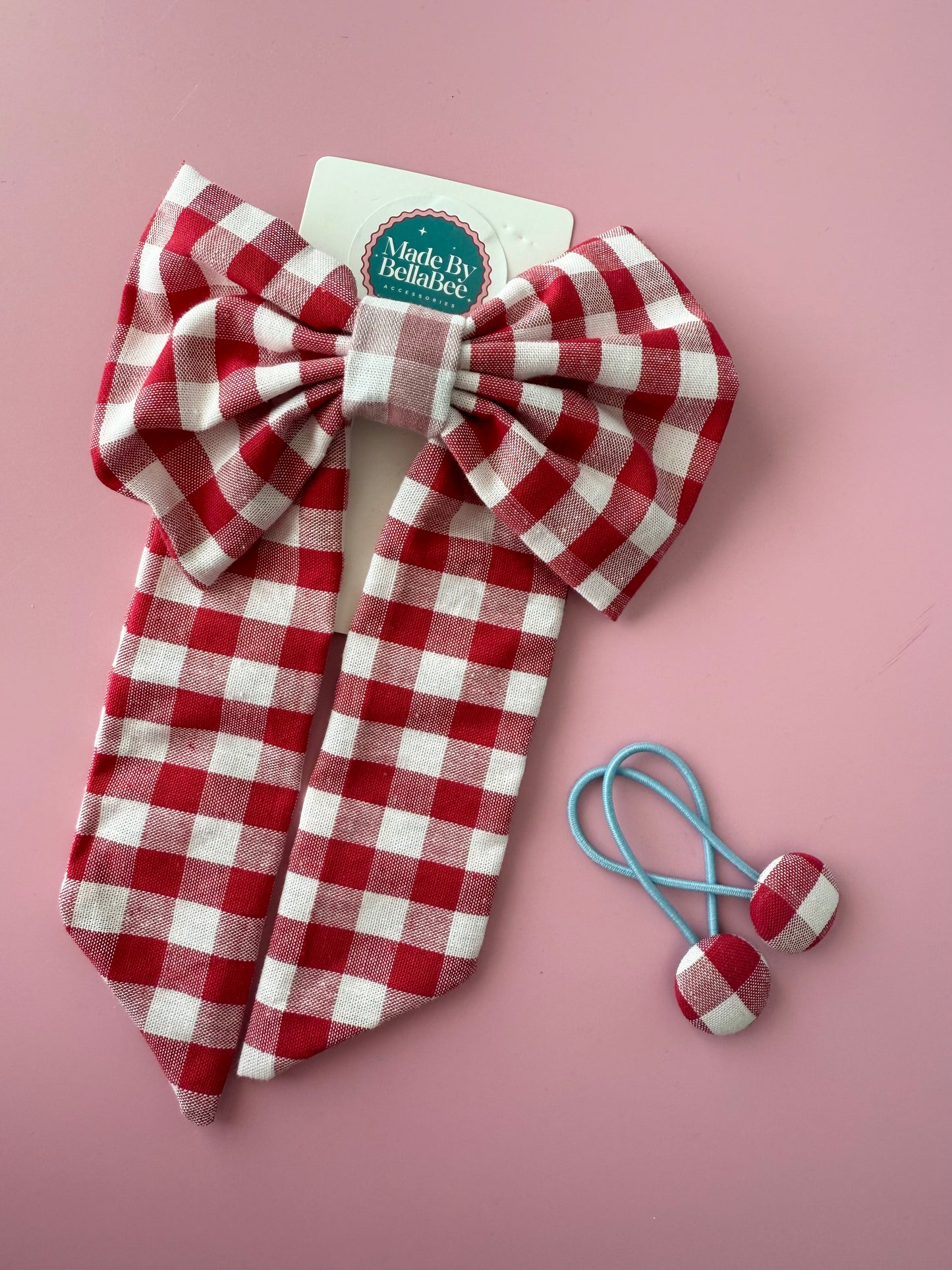 Red Gingham Fabric Bow Clip