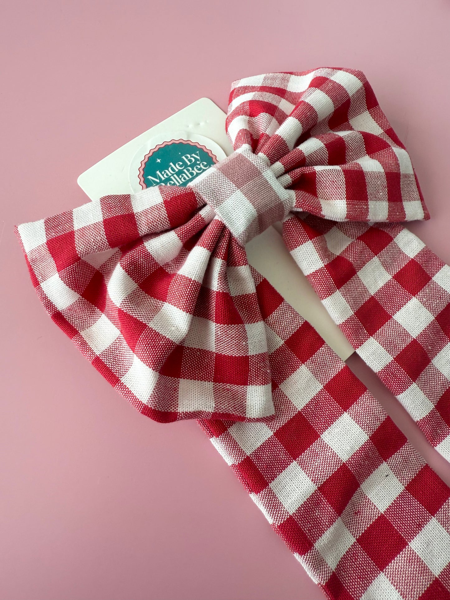 Red Gingham Fabric Bow Clip