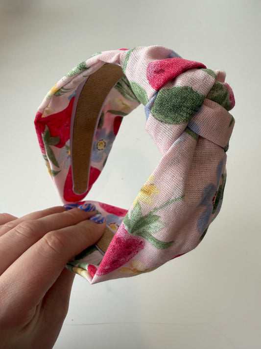 Boho Knotted Headband – Strawberry Floral