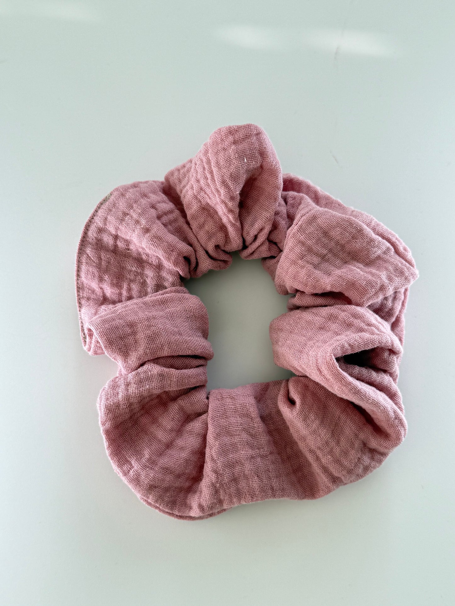Boho Upcycled Pink Hair Scrunchie – Handmade & One of a Kind