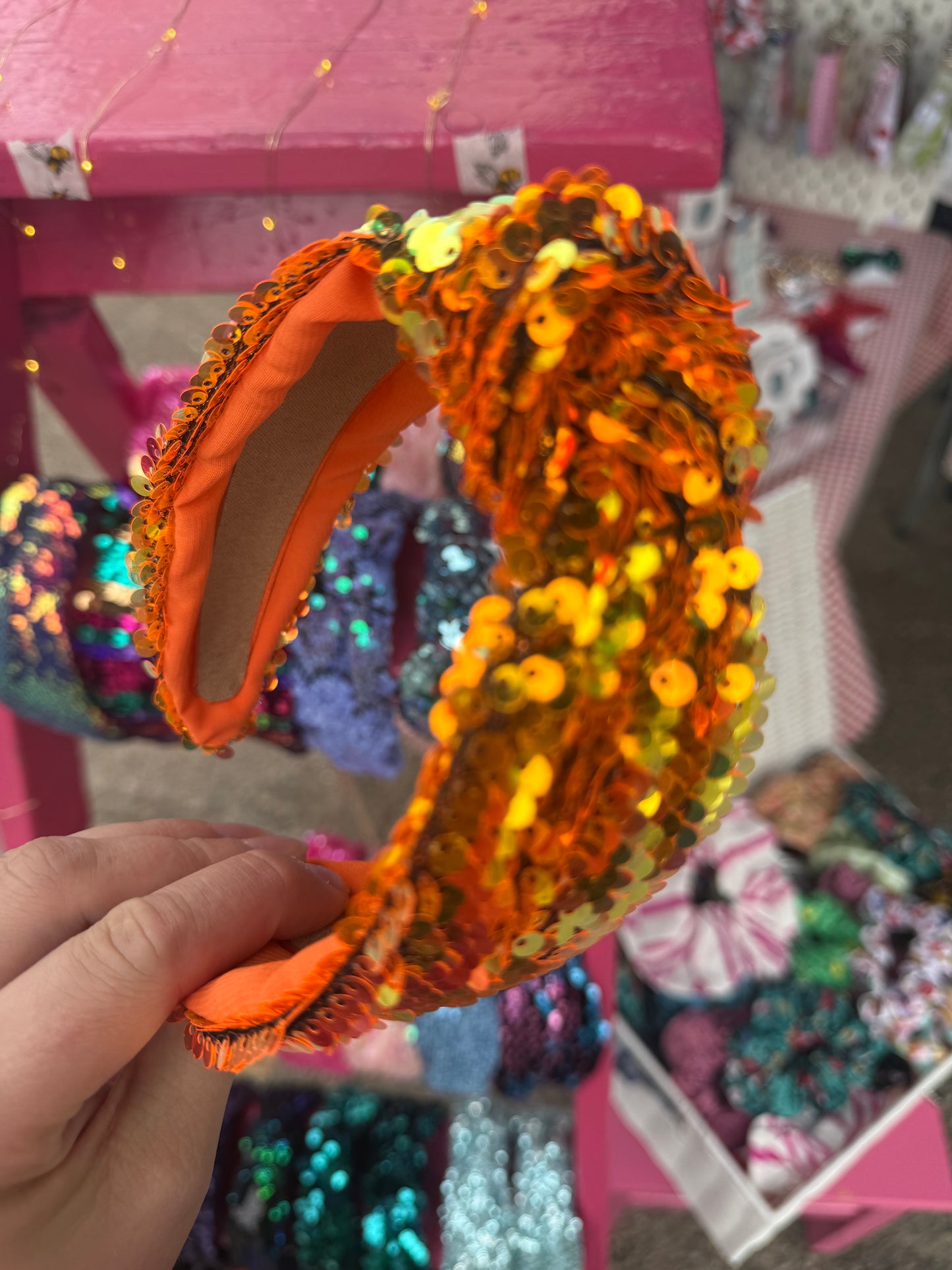 Orange Sequin Knot Headband
