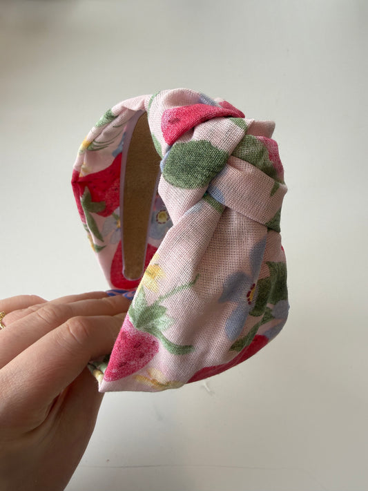 Boho Knotted Headband – Strawberry Floral