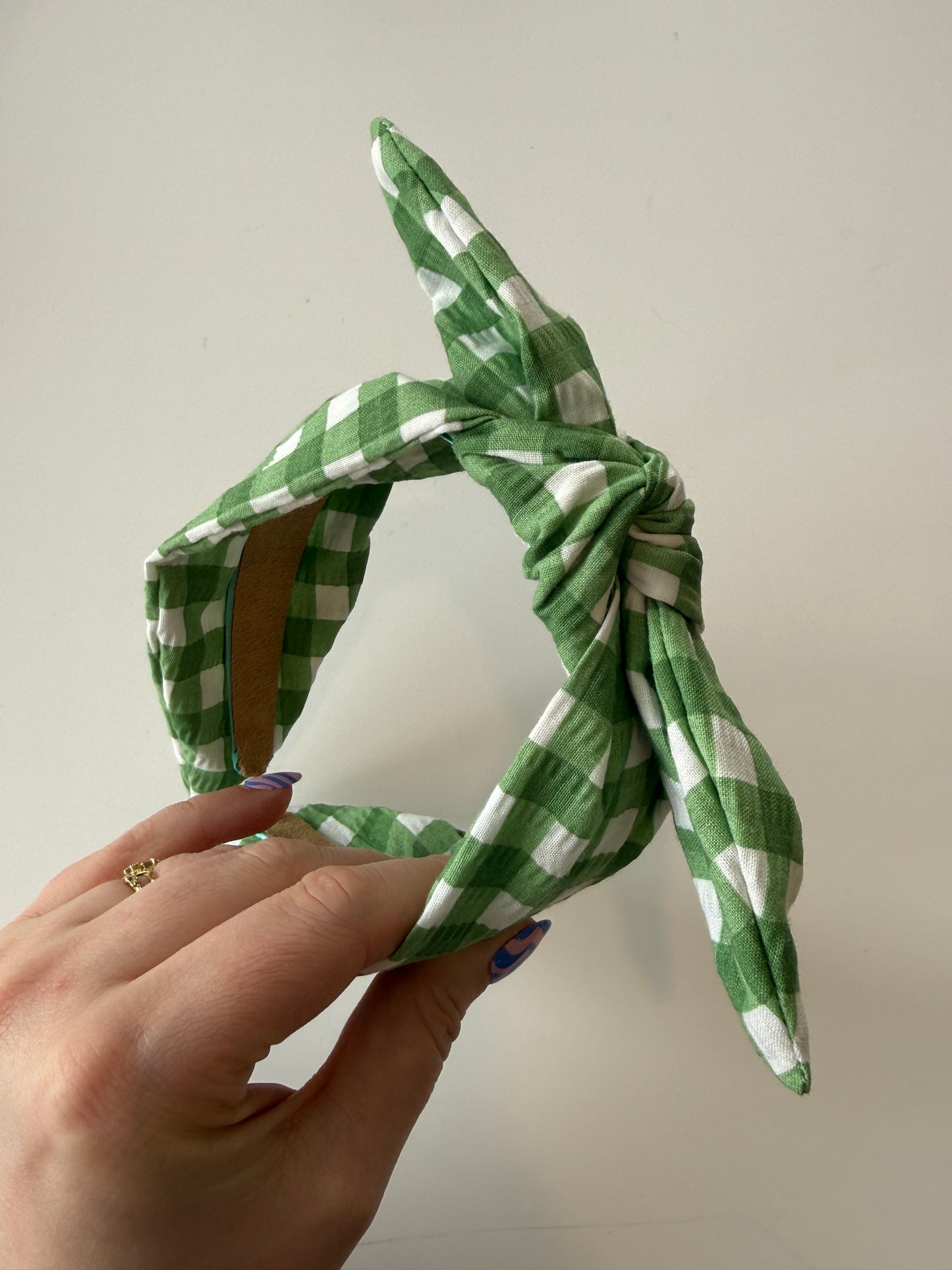 Boho Bow Headband – Textured Green Gingham