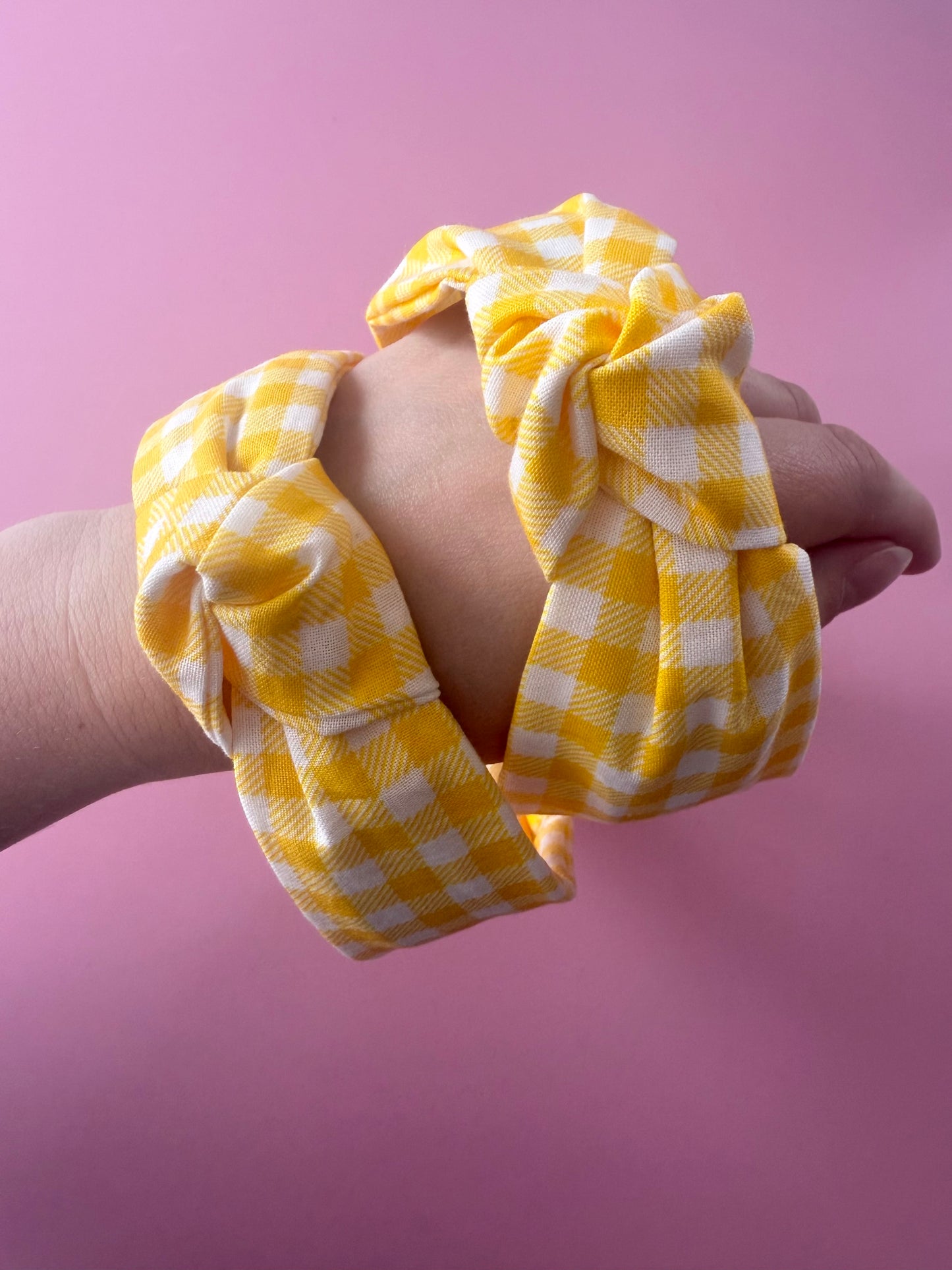 Yellow Gingham Fabric Headband