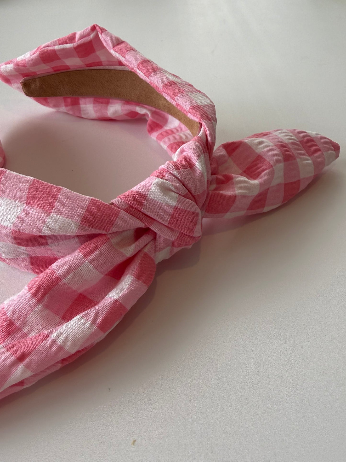 Boho Bow Headband – Textured Pink Gingham