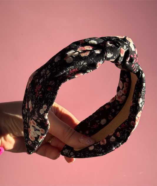 Black Ditsy Floral Fabric Knot Headband