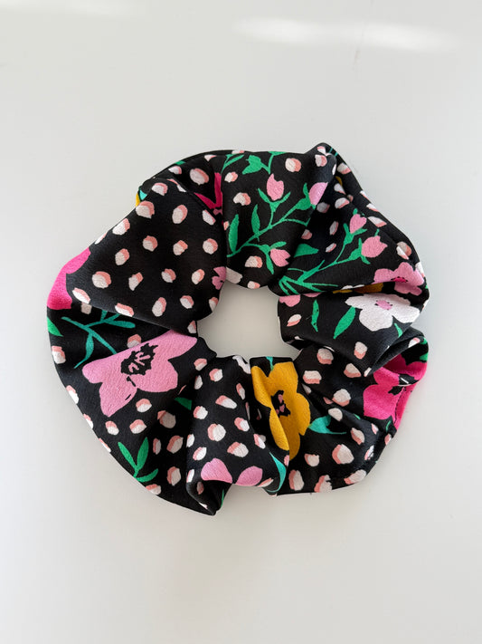 Boho Upcycled Bright Florals Hair Scrunchie – Handmade & One of a Kind