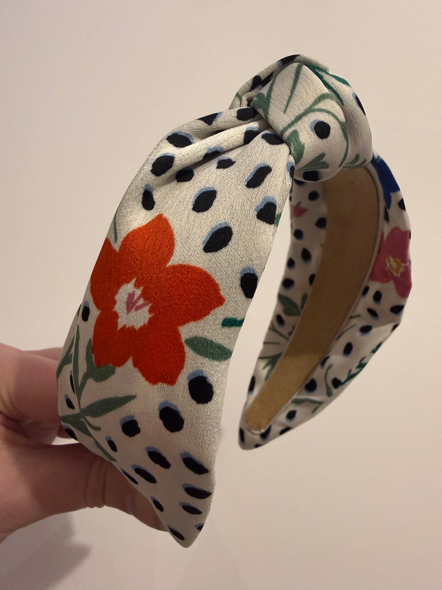 Boho Upcycled Knotted Headband – White Floral