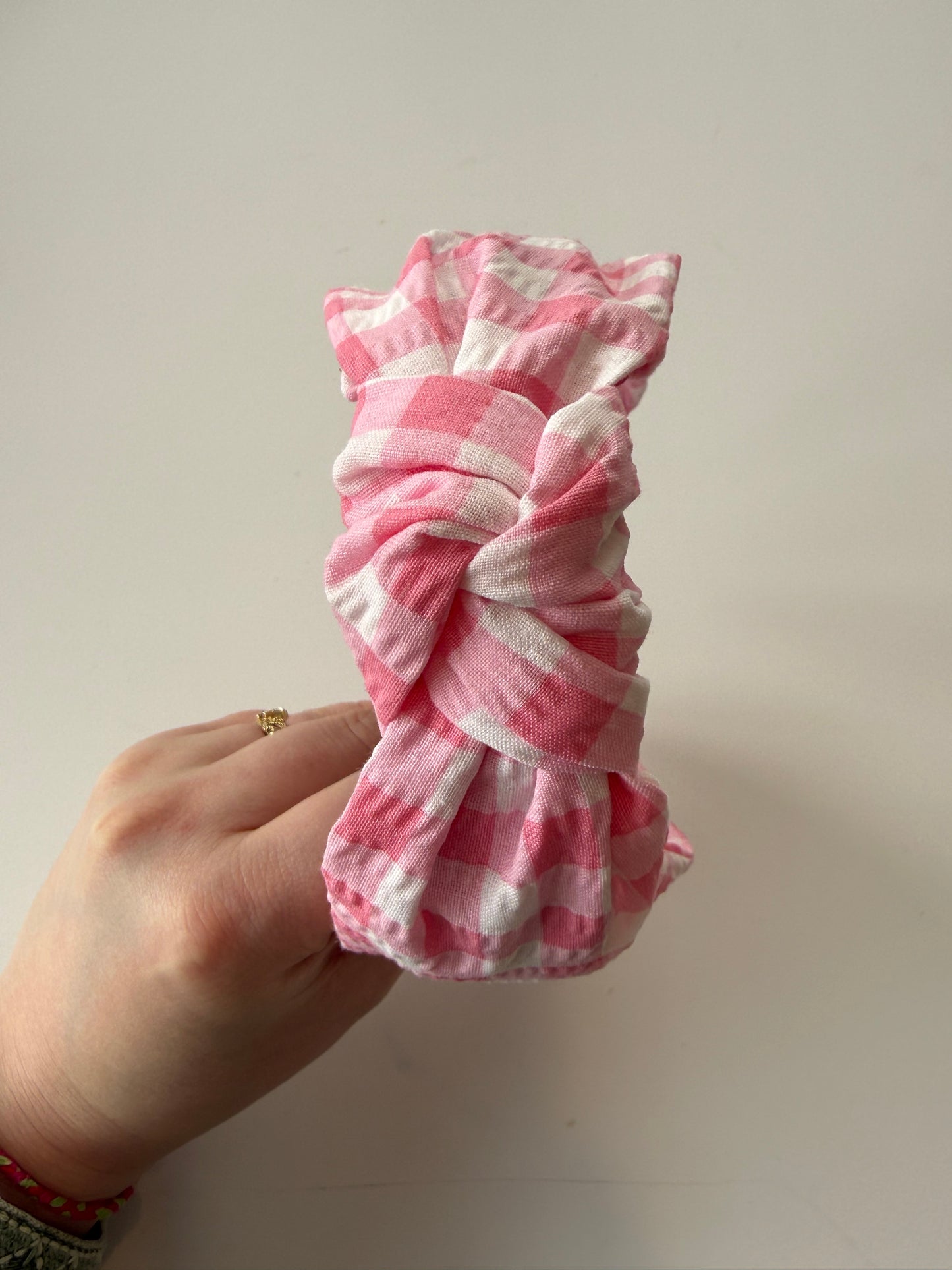 Boho Knotted Headband – Textured Pink Gingham