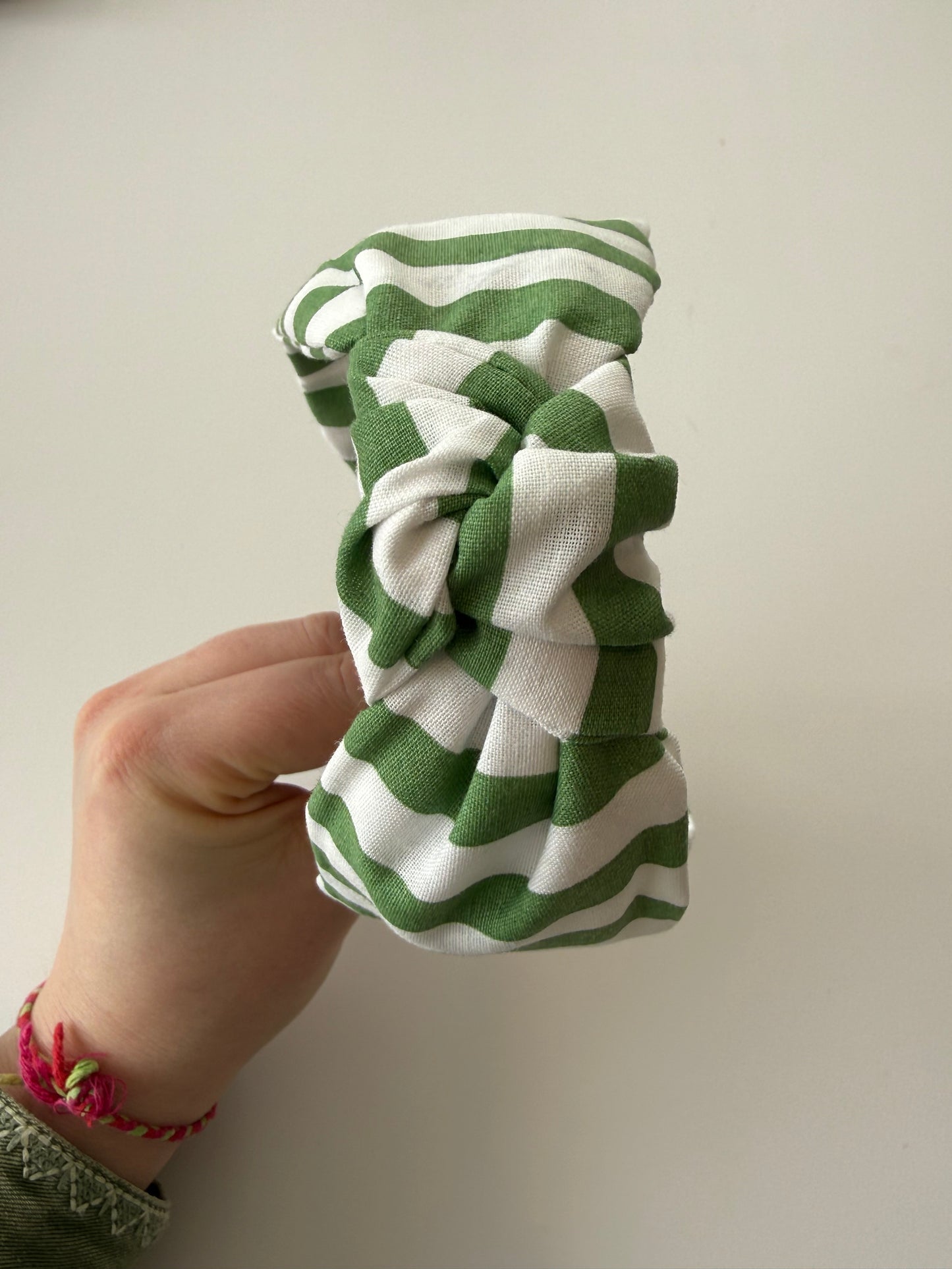 Boho Knotted Headband – Green Candy Stripe