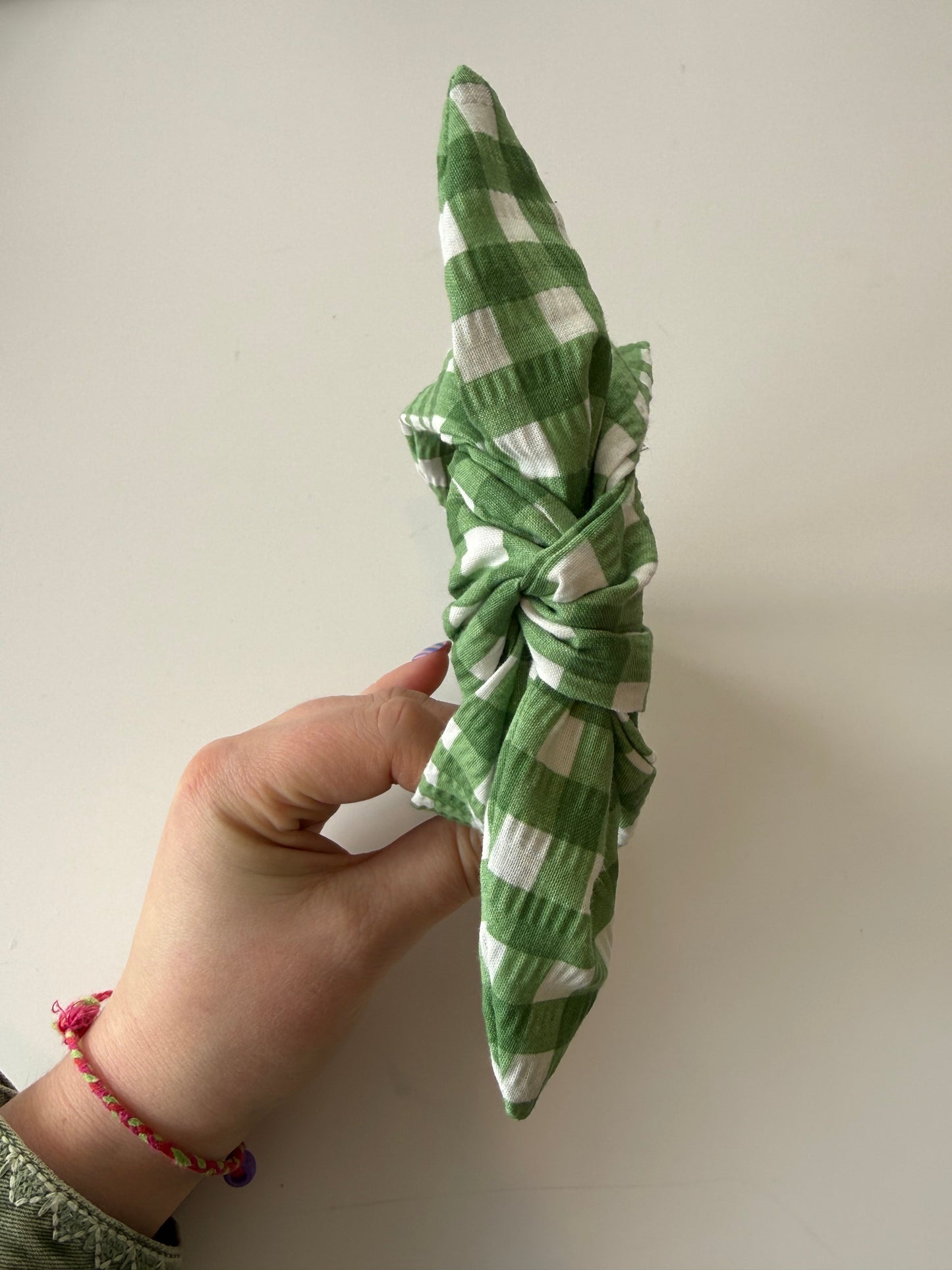 Boho Bow Headband – Textured Green Gingham