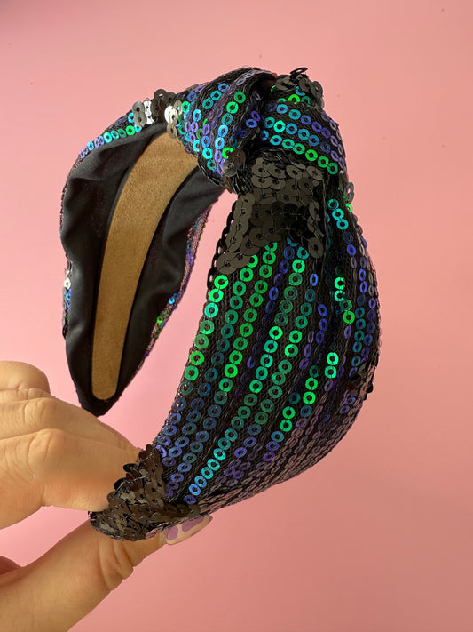 Black Star Sequin Knot Headband
