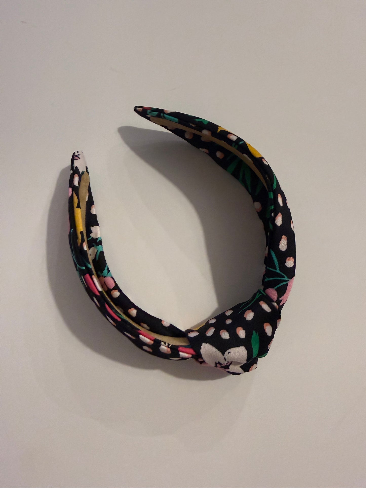 Boho Upcycled Knotted Headband – Black Floral