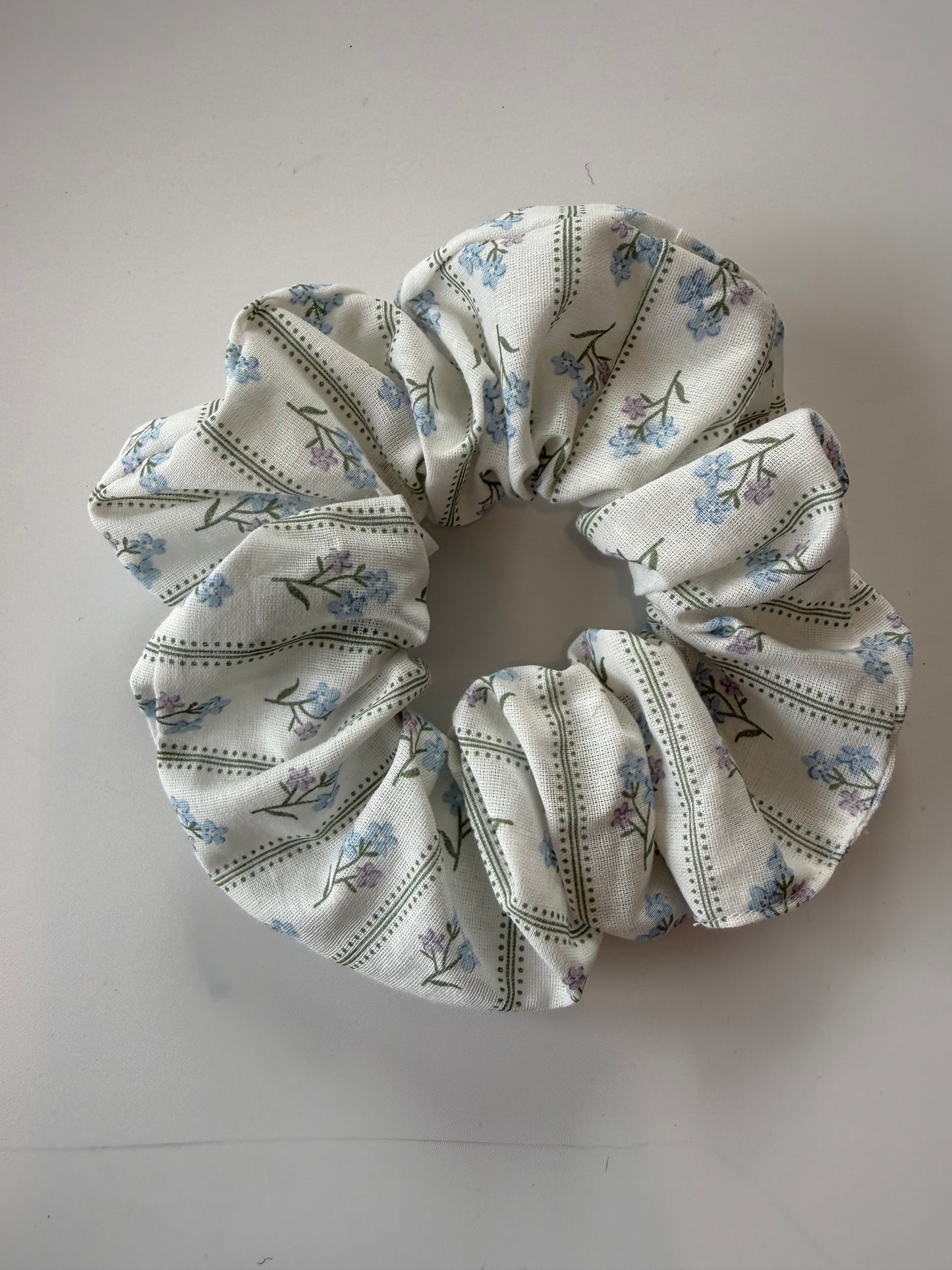 Boho Floral Stripe Hair Scrunchie – Handmade & One of a Kind
