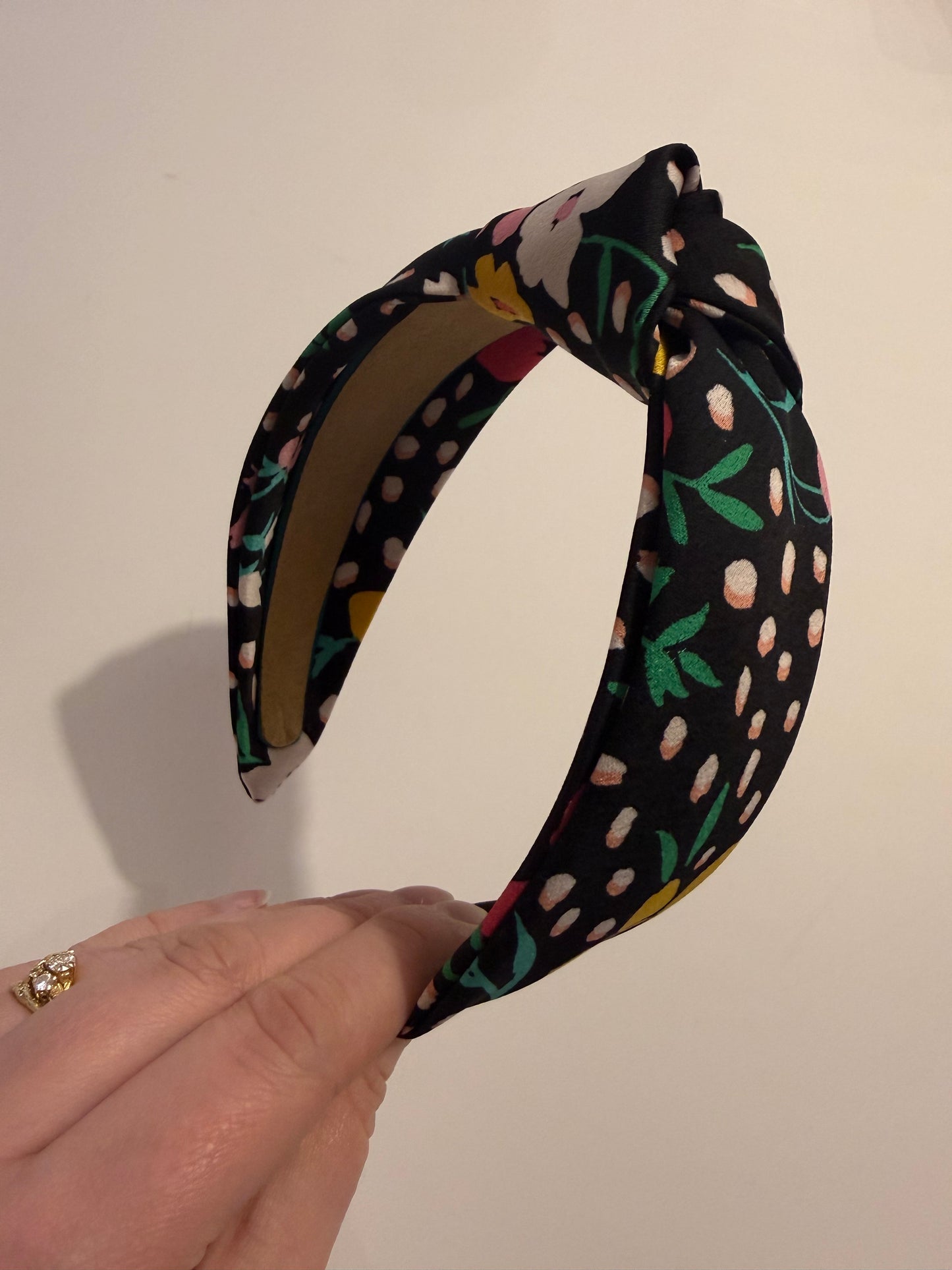 Boho Upcycled Knotted Headband – Black Floral