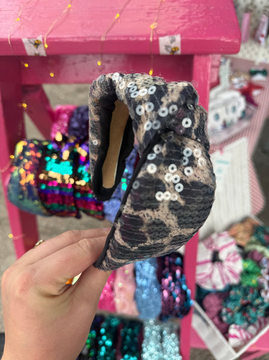 Leopard Print Sequin Knot Headband