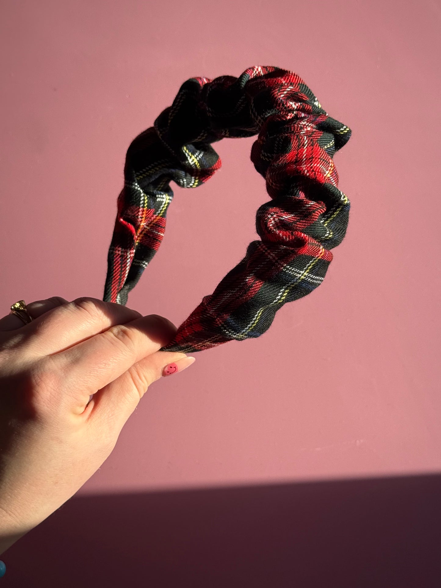 Red Tartan Fabric Ruffle Headband