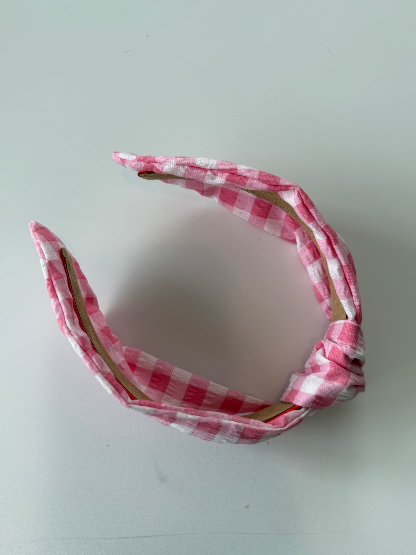 Boho Knotted Headband – Textured Pink Gingham