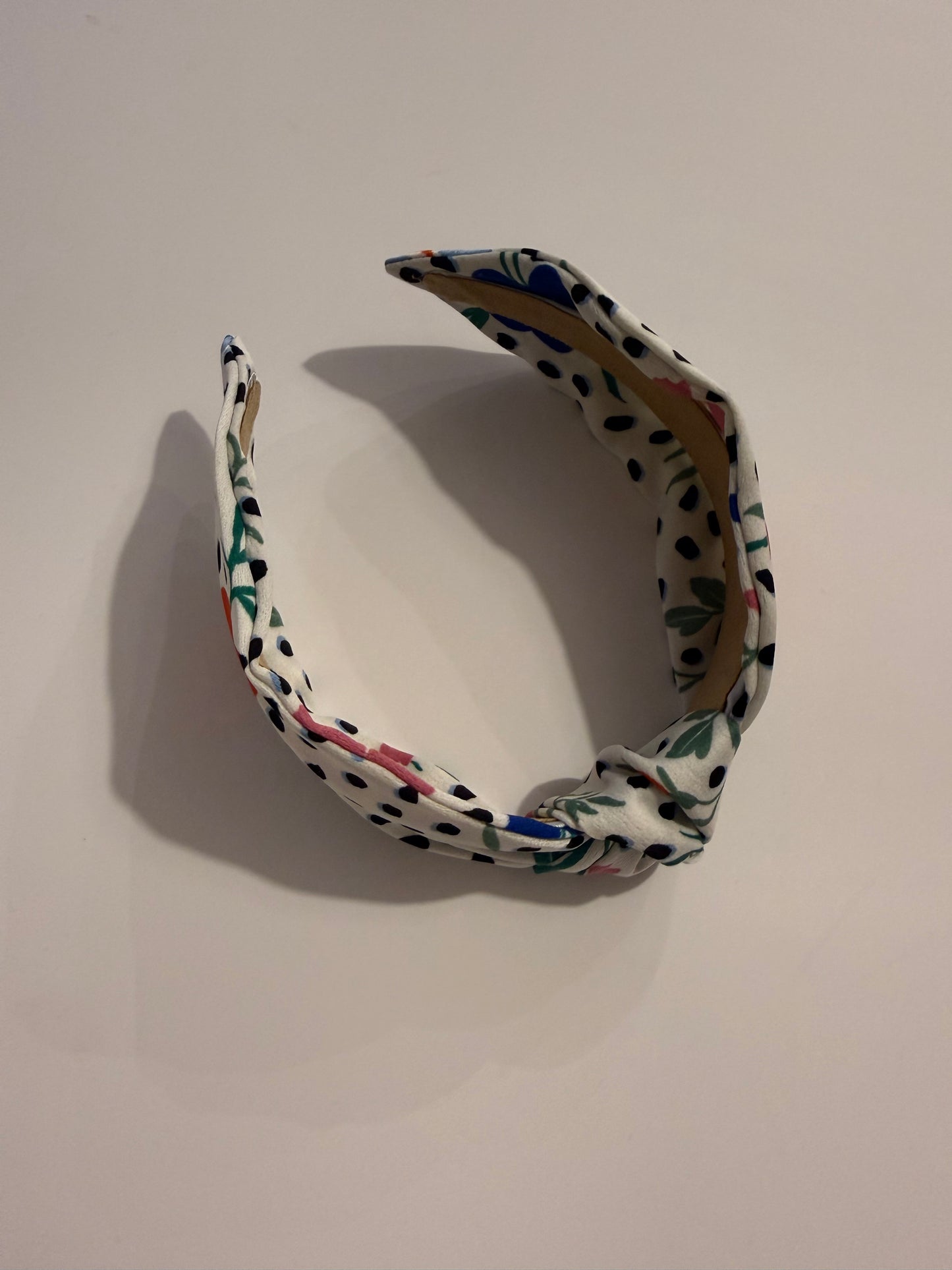 Boho Upcycled Knotted Headband – White Floral