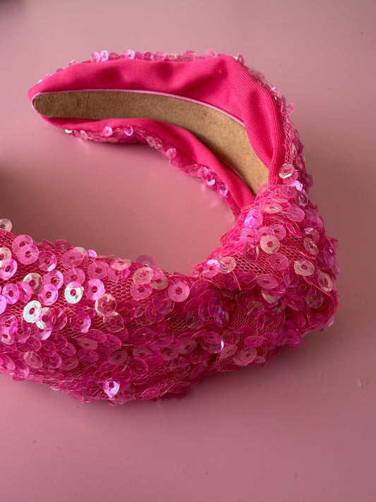 Bright Pink Sequin Knot Headband