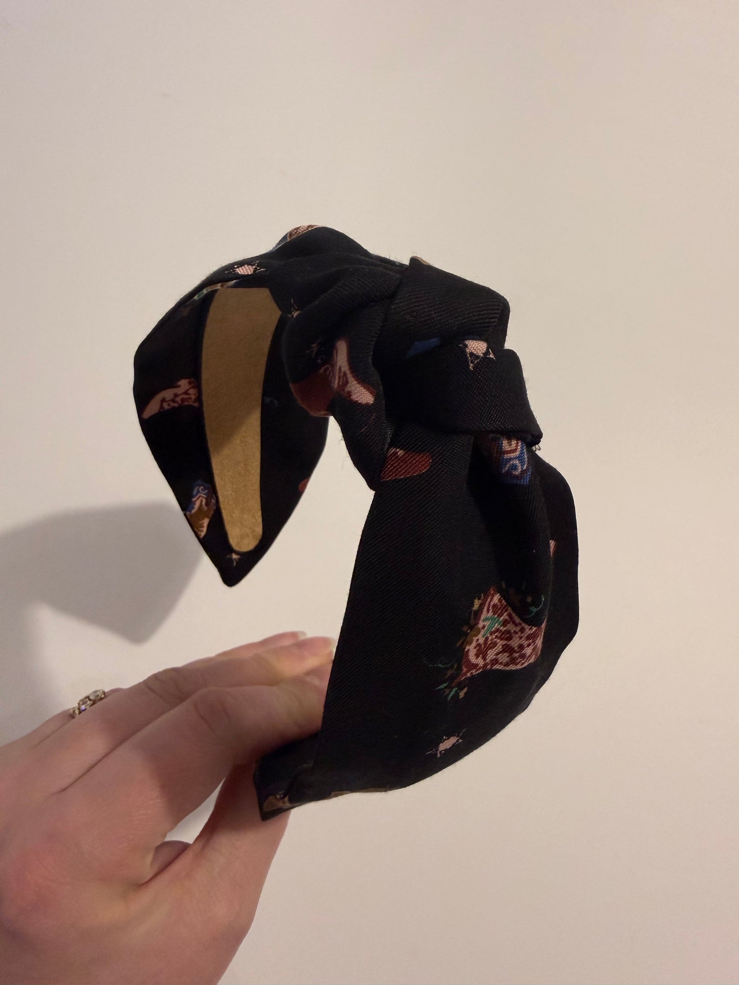 Boho Upcycled Knotted Headband – Cowboy Boot