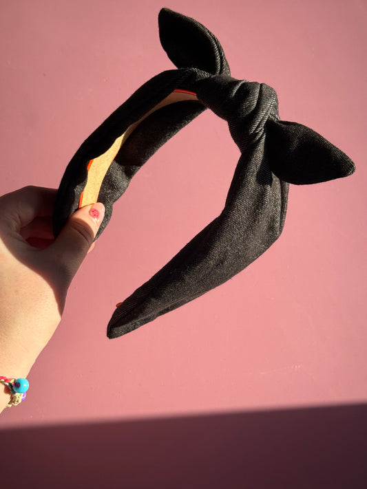 Black Denim Fabric Bow Headband