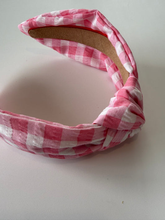 Boho Knotted Headband – Textured Pink Gingham