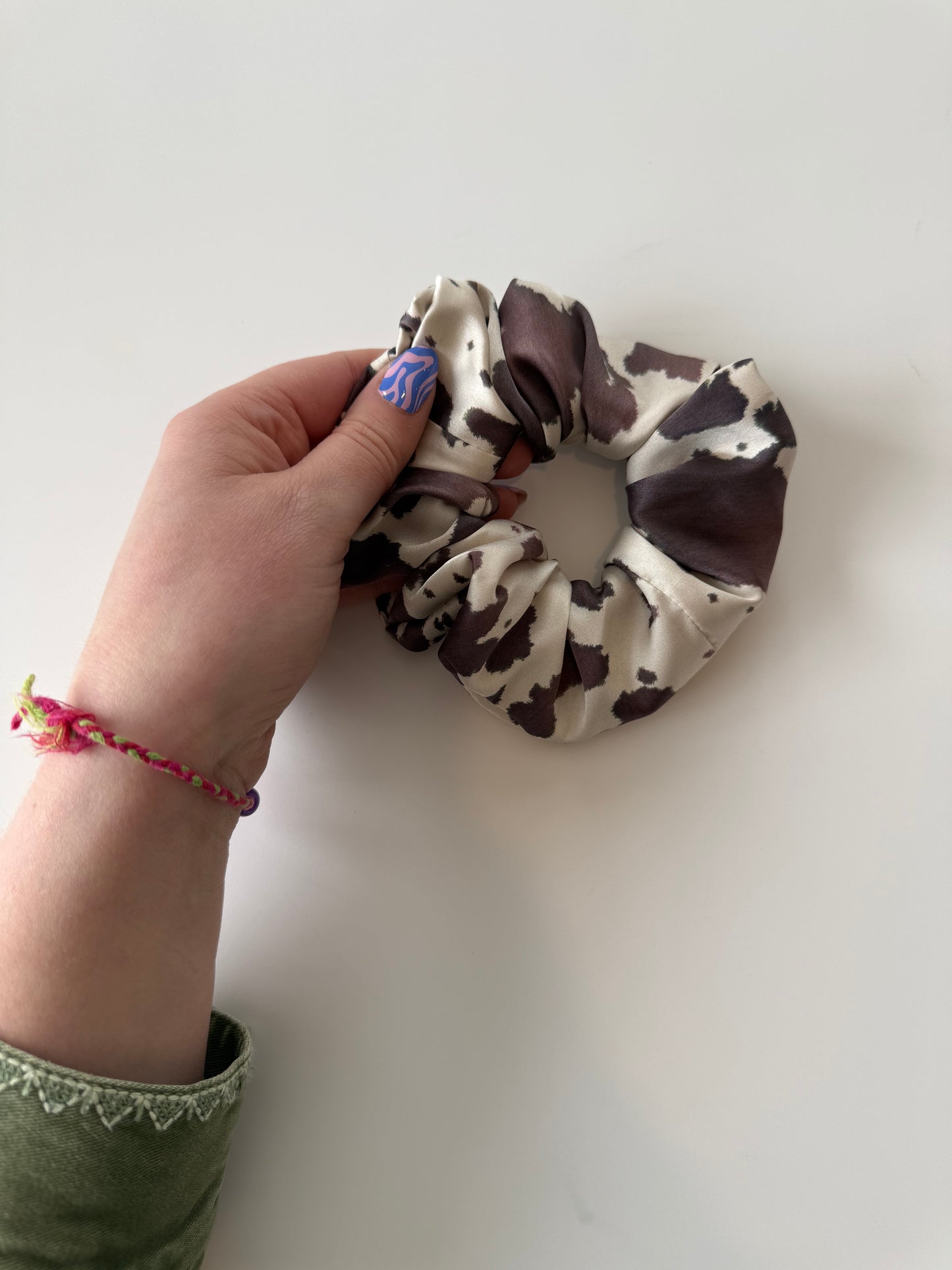Boho Cow Print Hair Scrunchie – Handmade