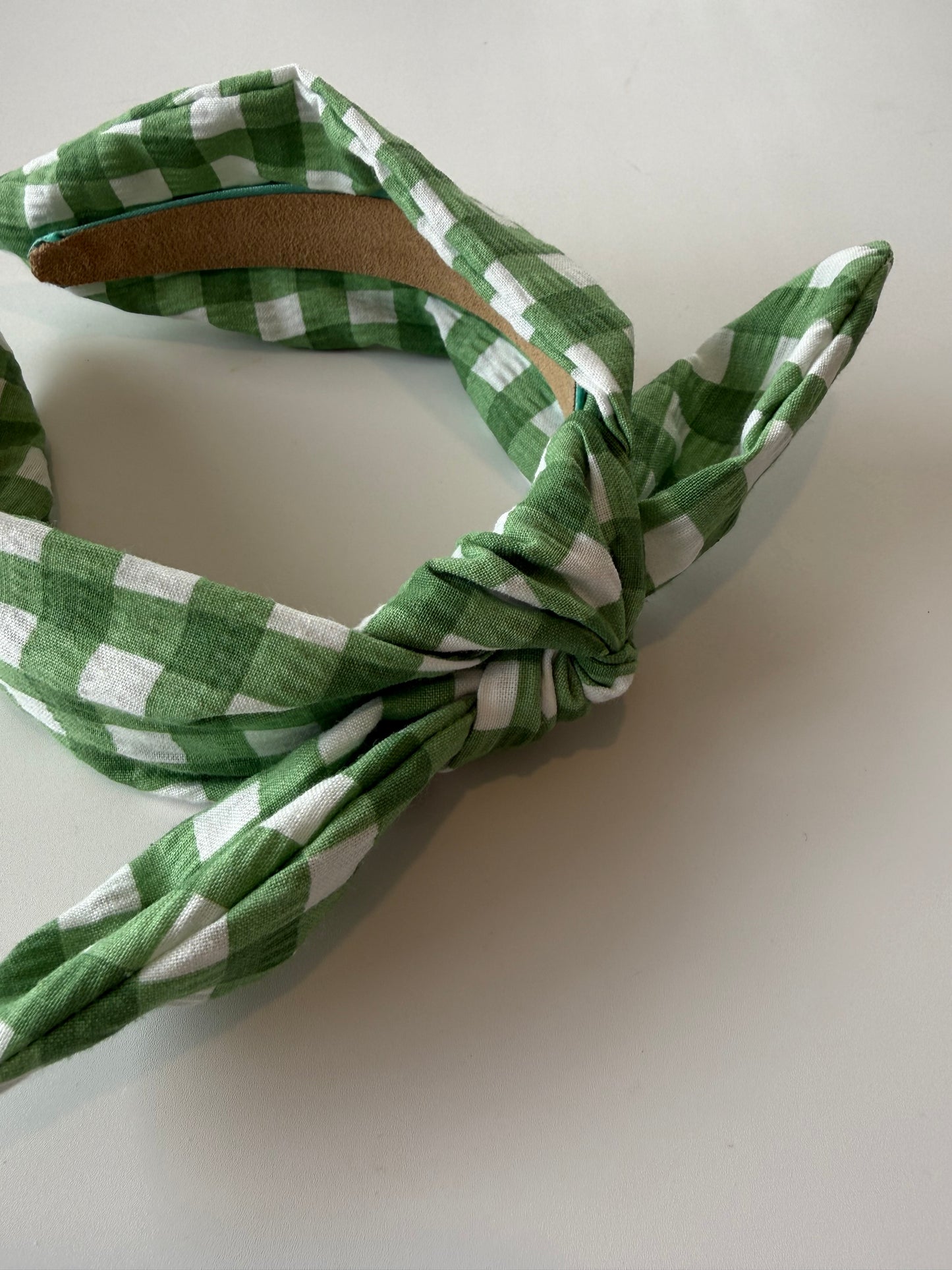 Boho Bow Headband – Textured Green Gingham