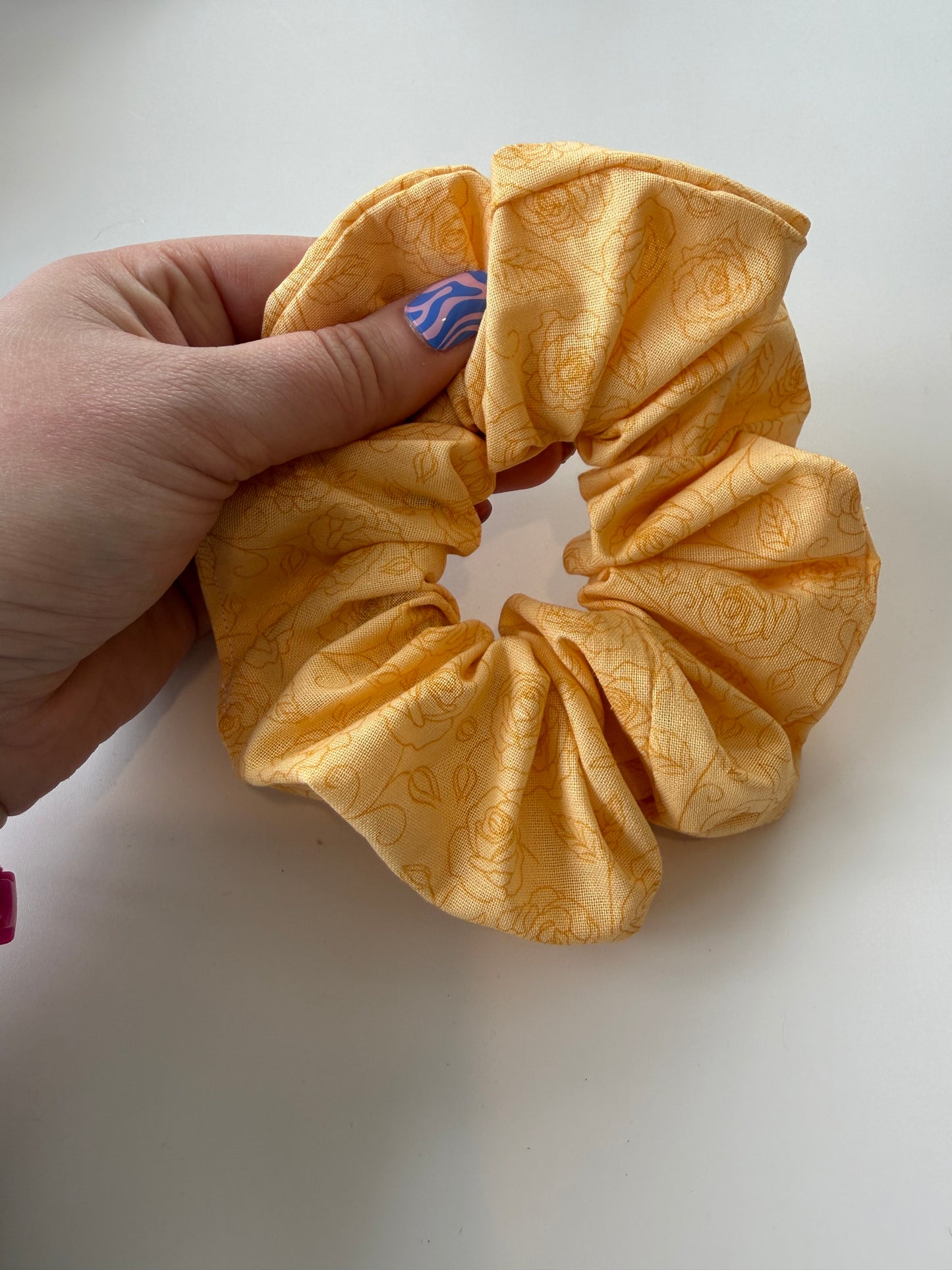 Boho Yellow Rose Hair Scrunchie – Handmade & One of a Kind