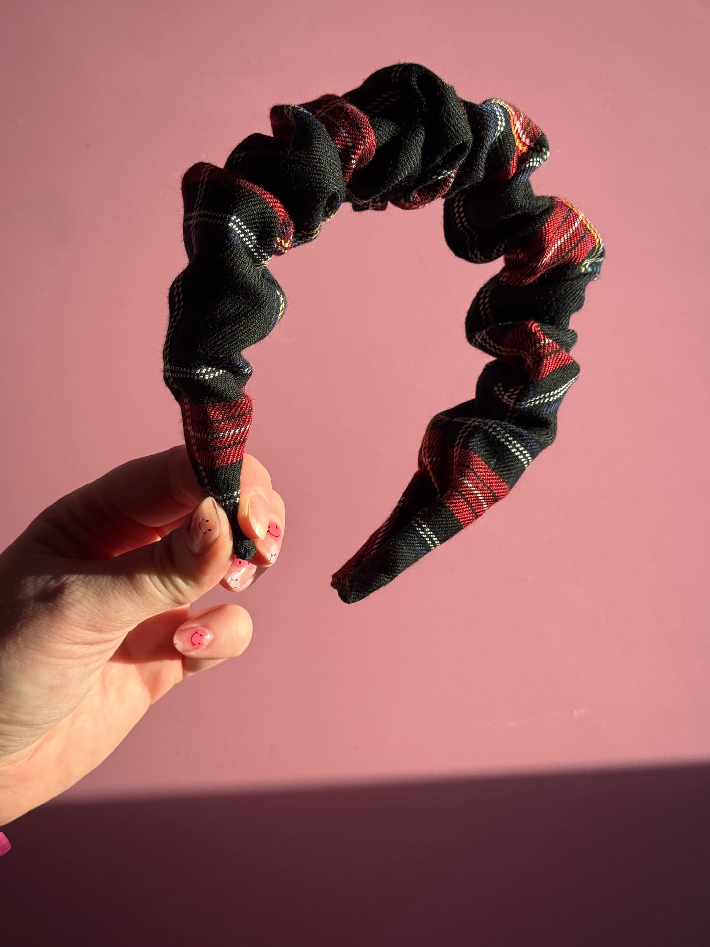 Red Tartan Fabric Ruffle Headband