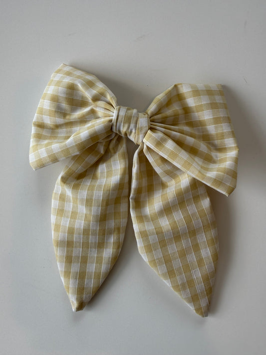 Butter Yellow Gingham Hair Bow Clip – Handmade & One of a Kind