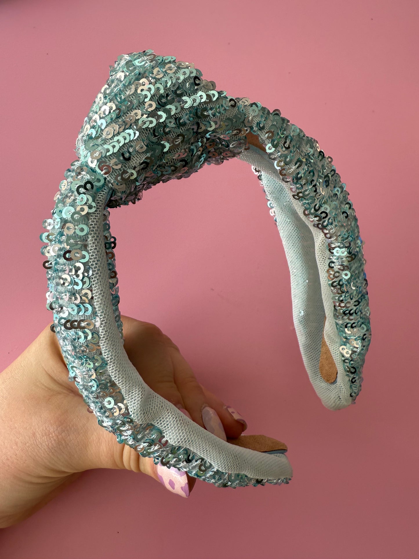 Ice Blue Sequin Knot Headband