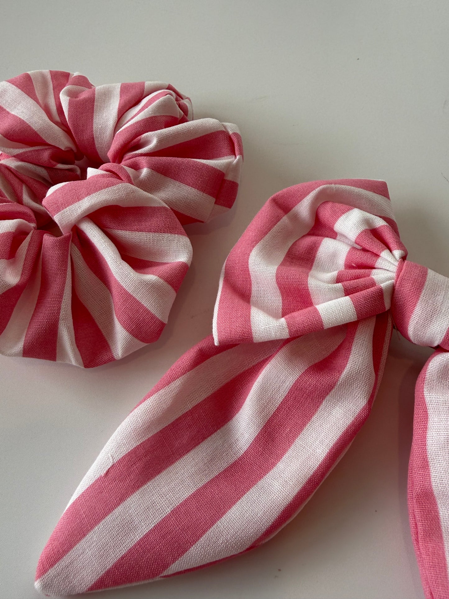 Boho Pink Candy Stripe Hair Scrunchie – Handmade