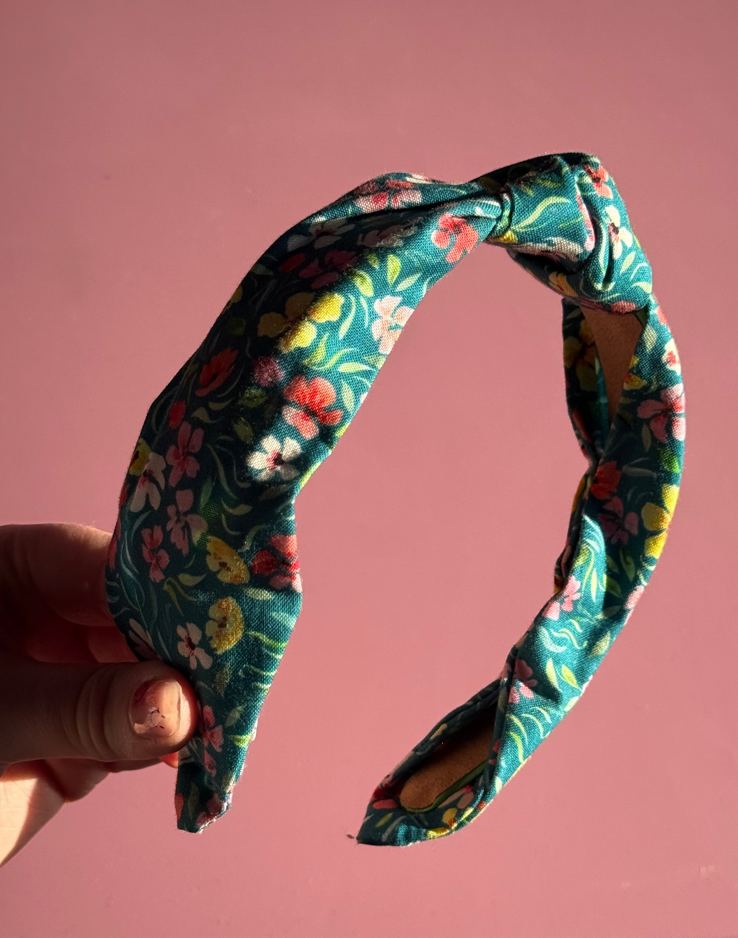 Teal Floral Fabric Knot Headband