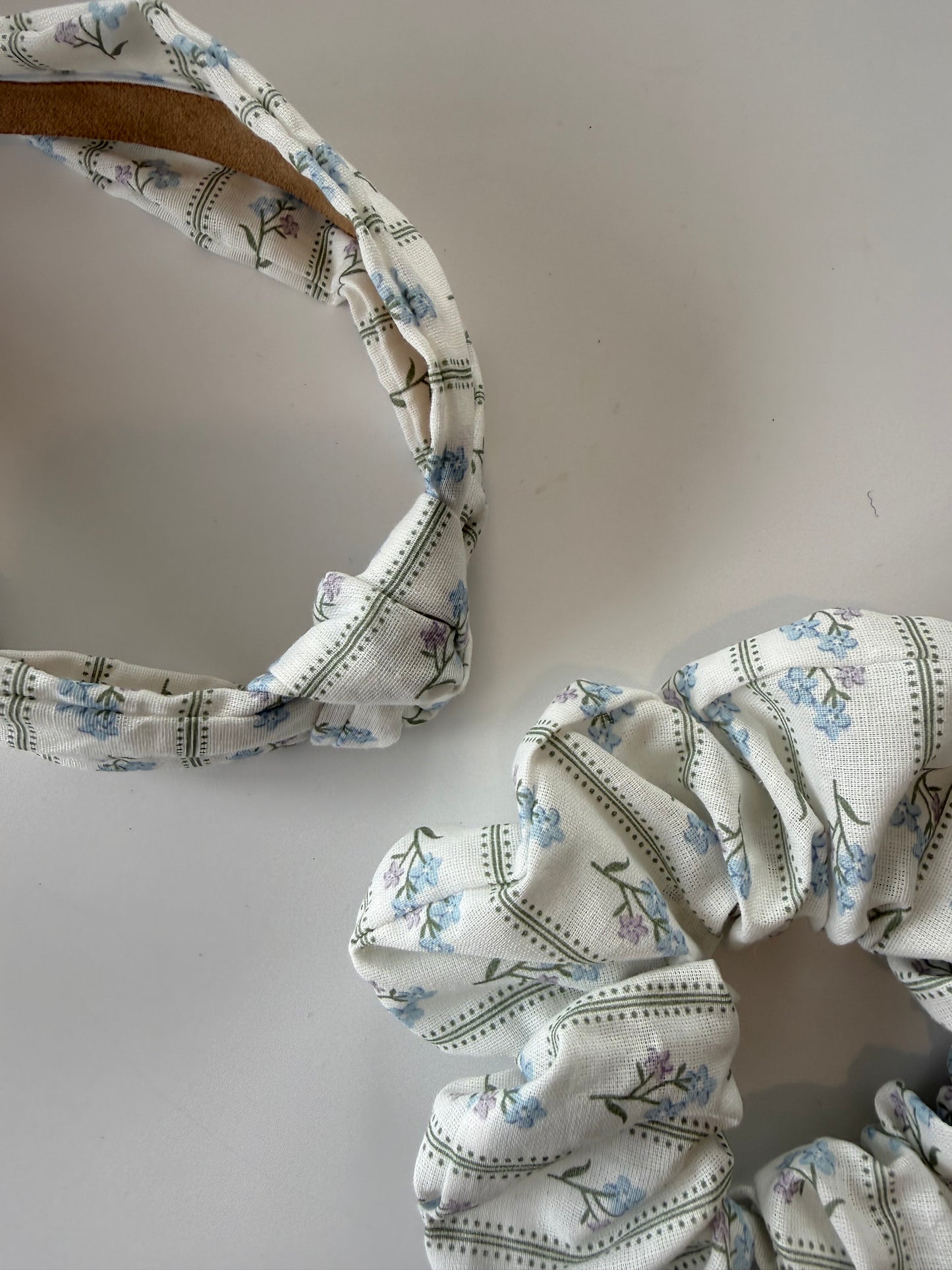 Boho Floral Stripe Hair Scrunchie – Handmade & One of a Kind