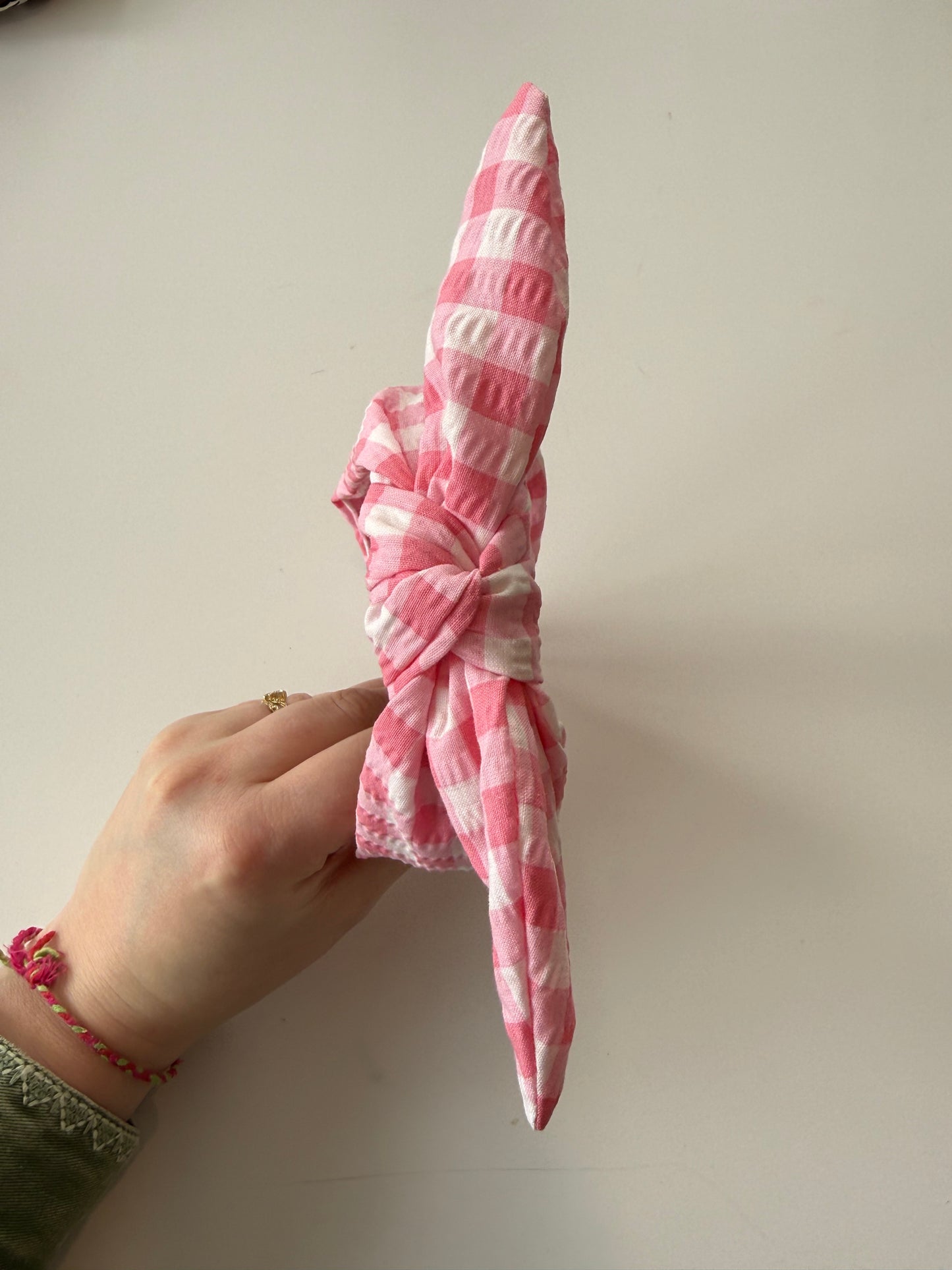 Boho Bow Headband – Textured Pink Gingham