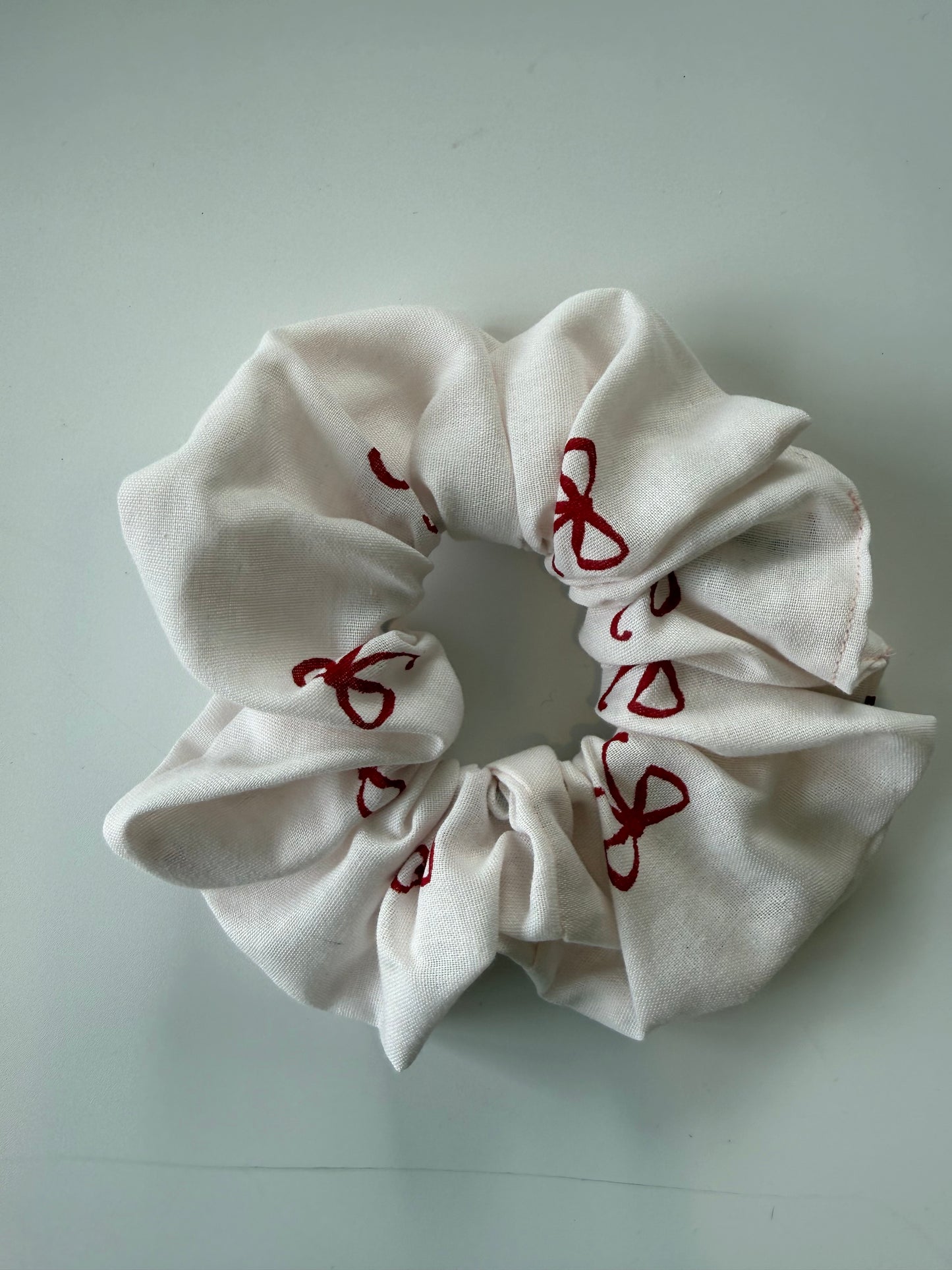 Boho Red Bow Print Hair Scrunchie – Handmade & One of a Kind