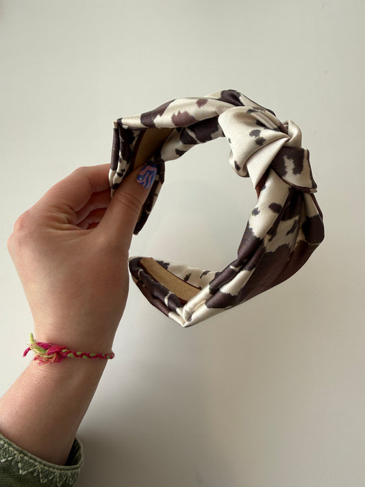 Boho Knotted Headband – Cow Print