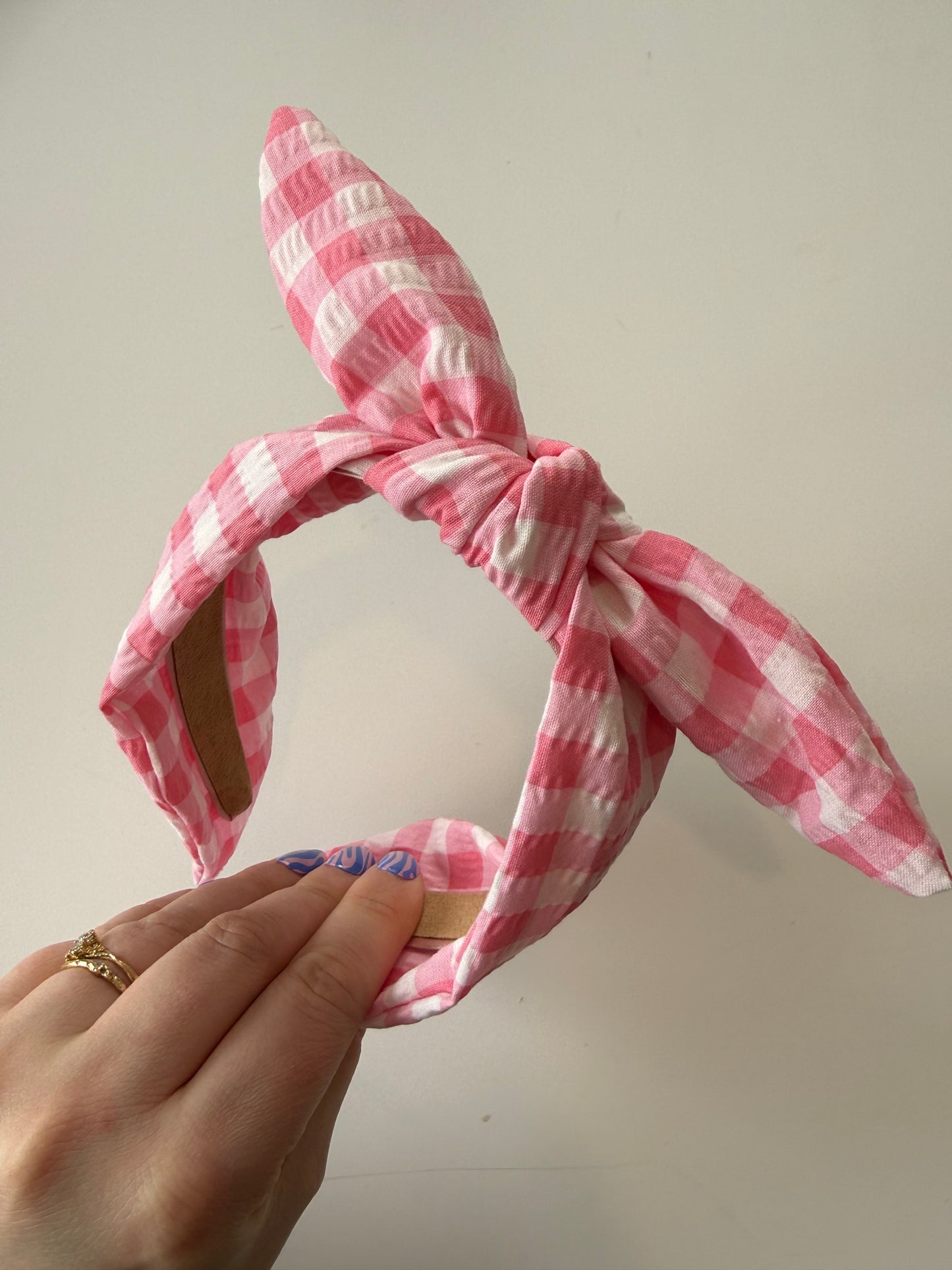 Boho Bow Headband – Textured Pink Gingham