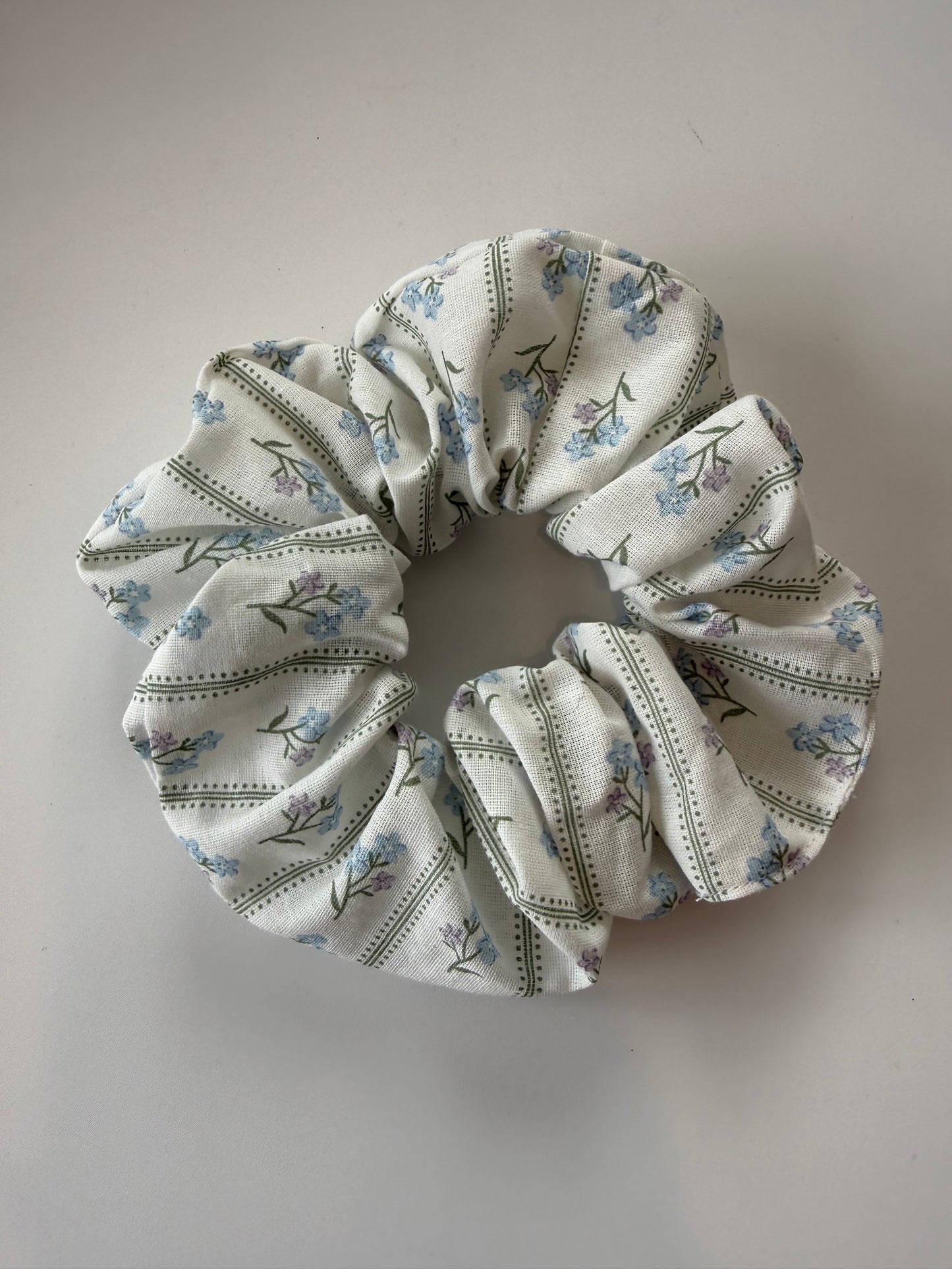 Boho Floral Stripe Hair Scrunchie – Handmade & One of a Kind