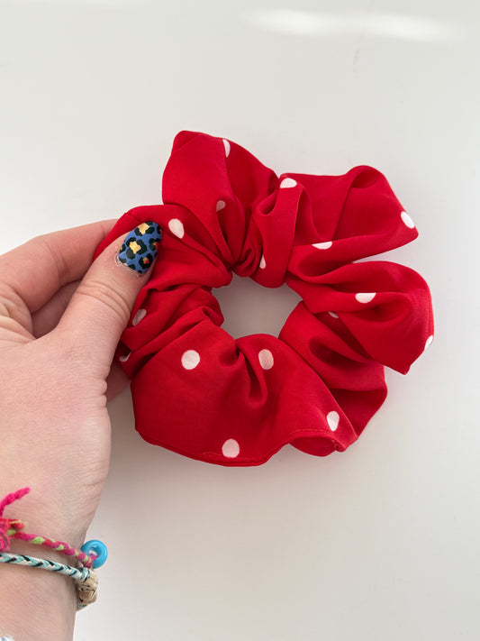 Boho Upcycled Polka Dot Hair Scrunchie – Handmade & One of a Kind